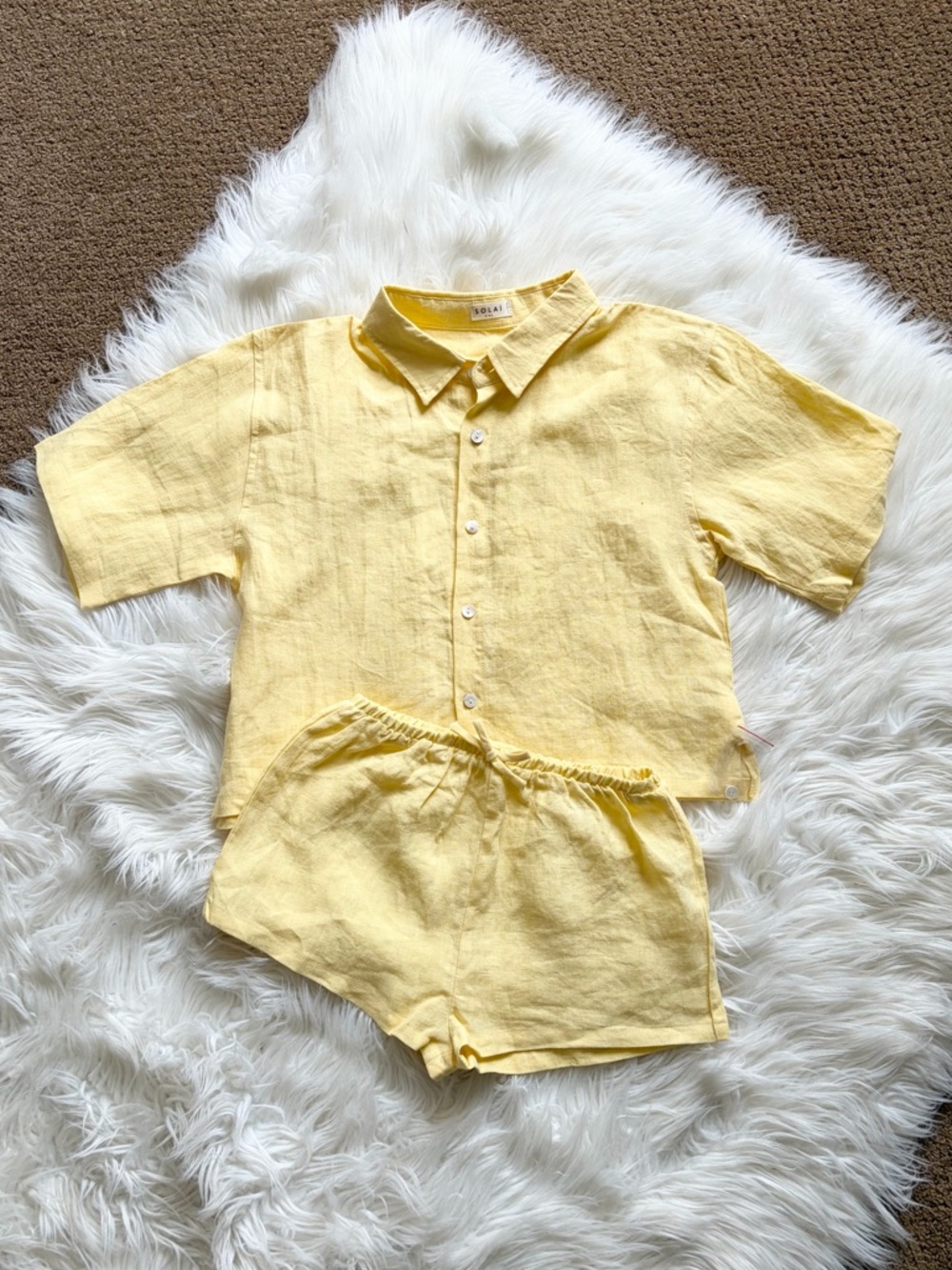 Solai The Label Kids NEW Capri Linen Oversized Top Shorts Set Butter Yellow 5-6Y